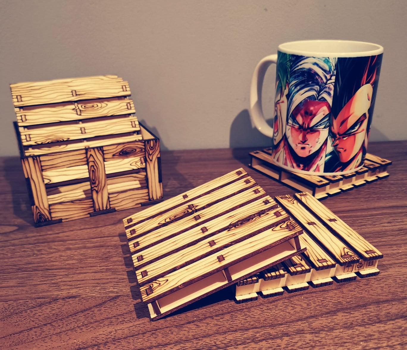 Set of 6 Wooden Pallet Coasters with Storage Box
