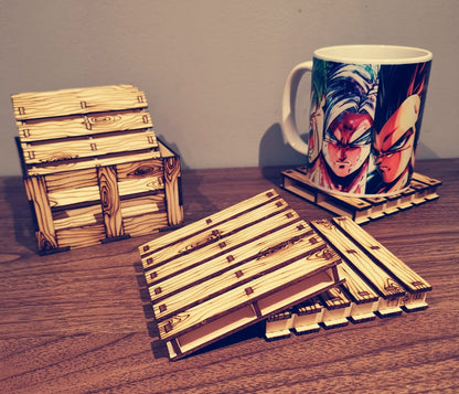 Set of 6 Wooden Pallet Coasters with Storage Box