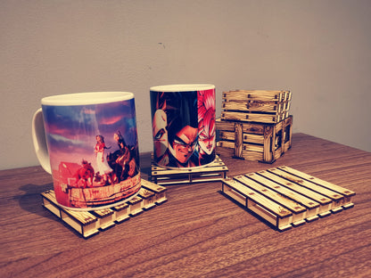 Set of 6 Wooden Pallet Coasters with Storage Box