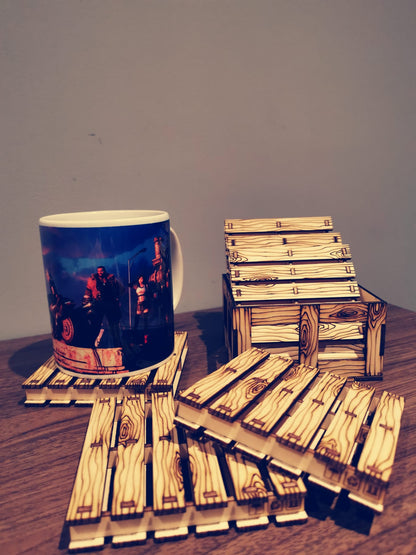 Set of 6 Wooden Pallet Coasters with Storage Box
